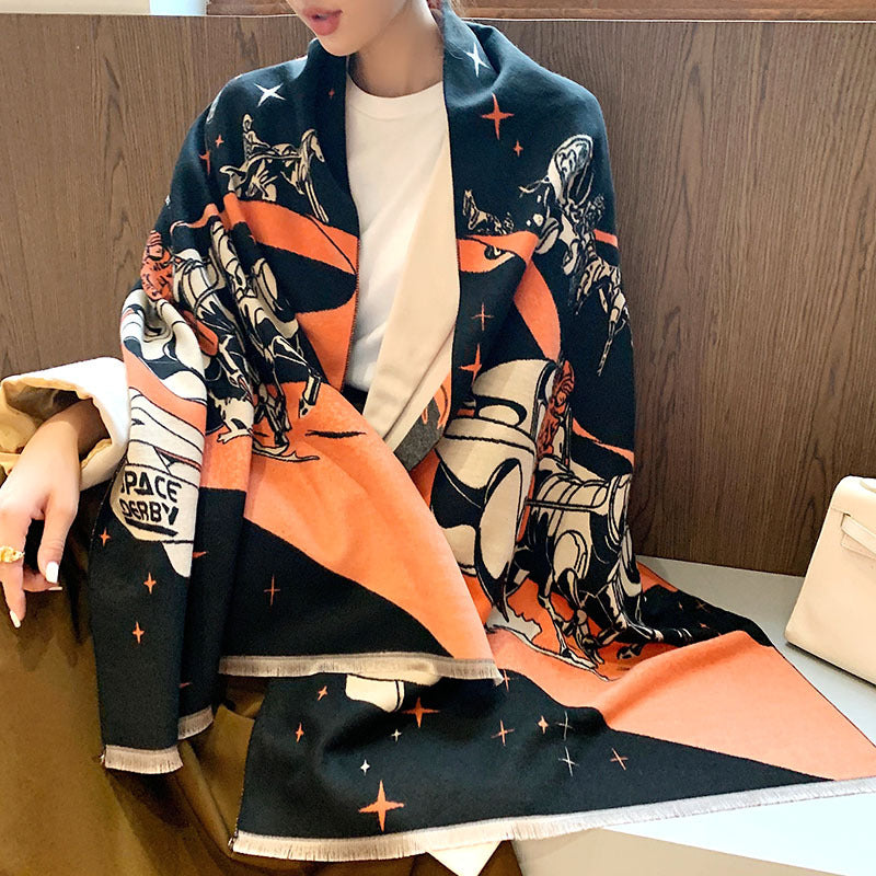 Street Geometric Imitation Cashmere Shawl Scarf Women