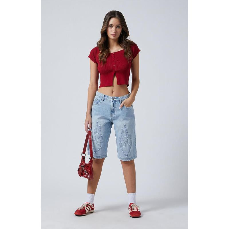 Pacsun Women'S Light Indigo Flame Extreme Denim Jorts