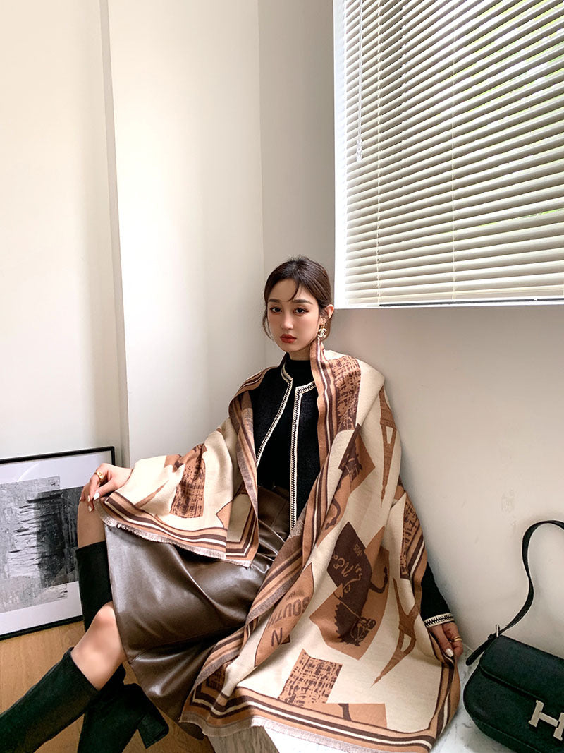 Street Geometric Imitation Cashmere Shawl Scarf Women