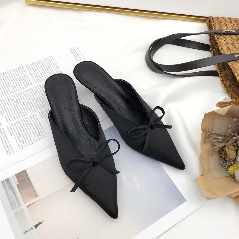 Bowknot Pointed Stiletto Heel OL All-match Female Slippers