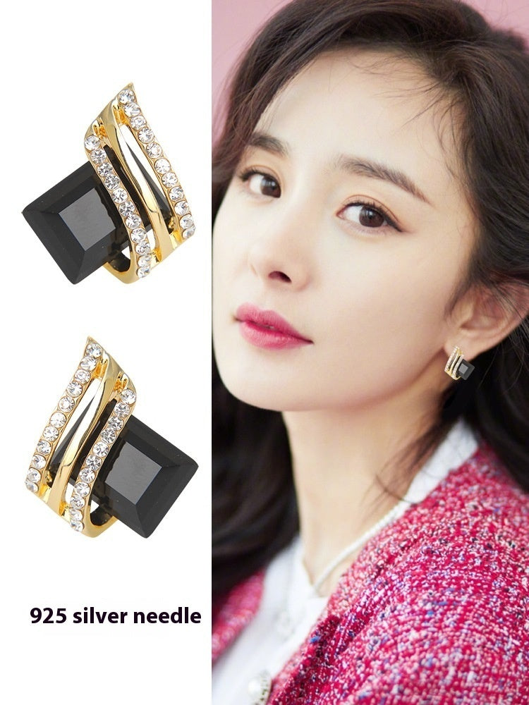 Silver S925 Diamond Earrings Female Korean Crystal Diamond Geometric Ornament Female