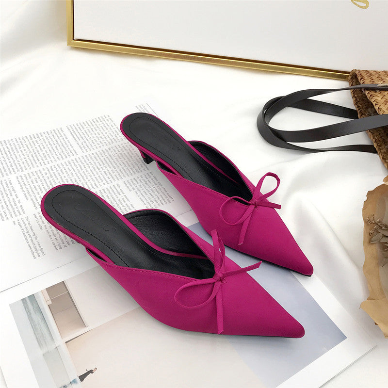 Bowknot Pointed Stiletto Heel OL All-match Female Slippers