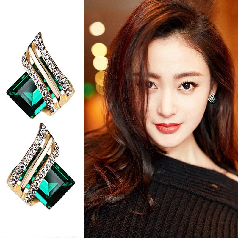 Silver S925 Diamond Earrings Female Korean Crystal Diamond Geometric Ornament Female