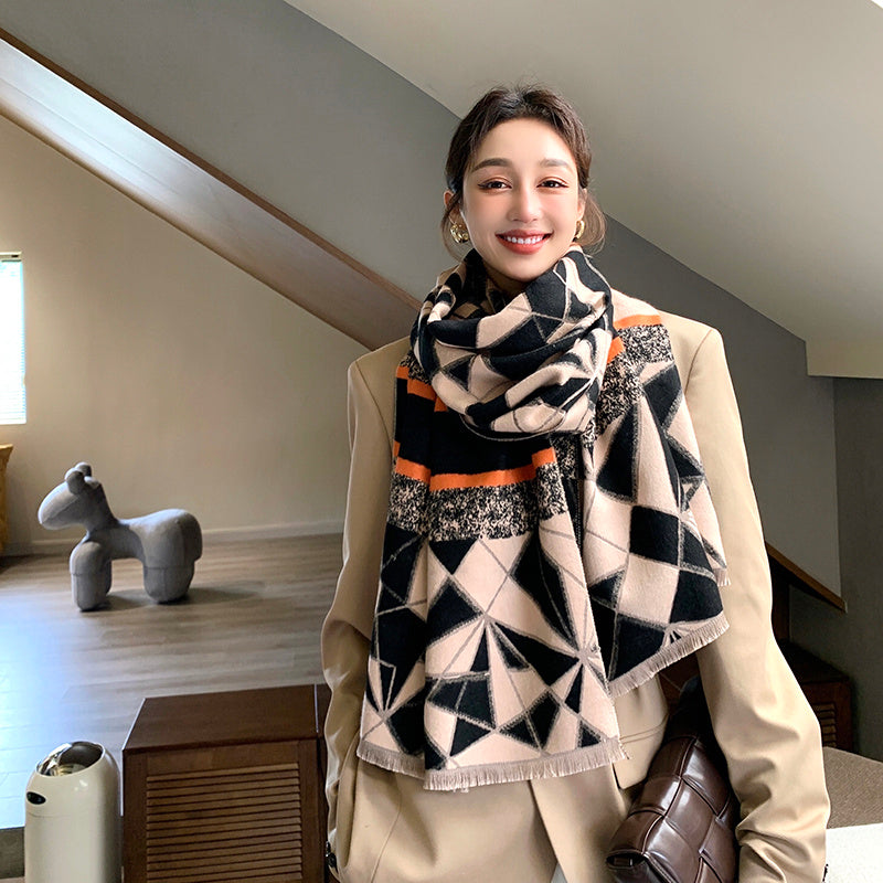 Street Geometric Imitation Cashmere Shawl Scarf Women