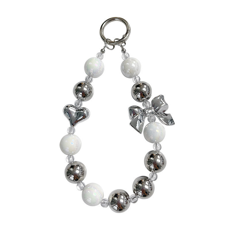 Silver Bow Love Beaded Mobile Phone Charm