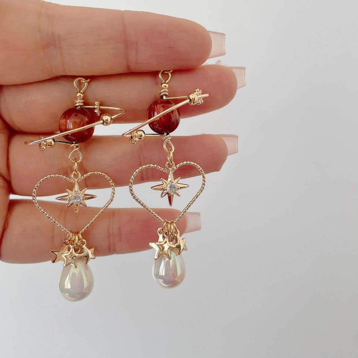 Red Planet Star Earrings Personality Love Pearl Ear Clips