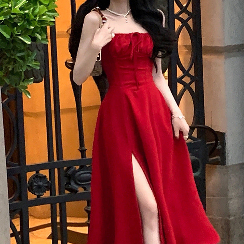 White Suspender Dress Women's Design Sense