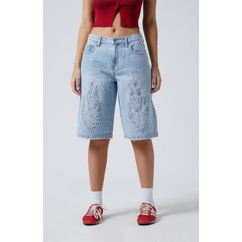 Pacsun Women'S Light Indigo Flame Extreme Denim Jorts