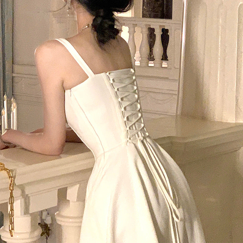 White Suspender Dress Women's Design Sense