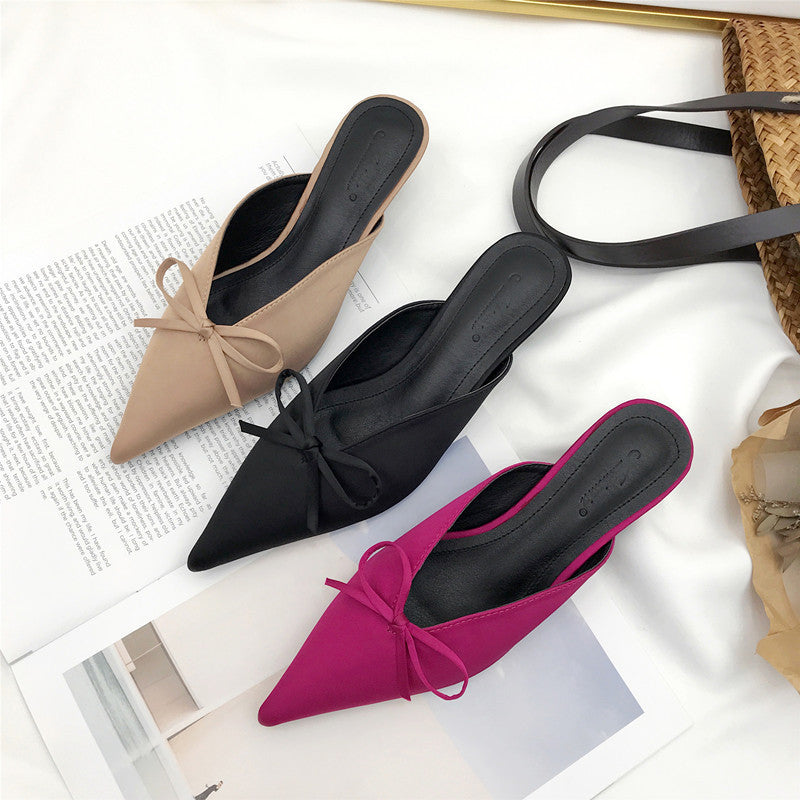 Bowknot Pointed Stiletto Heel OL All-match Female Slippers