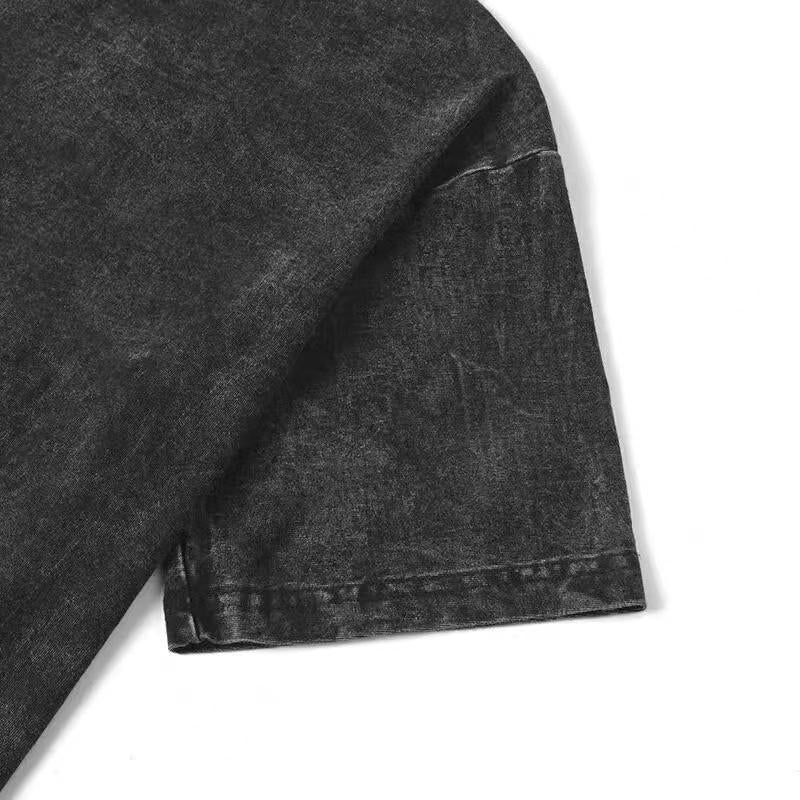 100% Washcotton Vintage Washed Cotton T-Shirt- Street Style Loose Short Sleeve '' Blue and White Checkerboard Pattern with Bowknot Print, Crew Neck Casual Summer Top, Everyday Street Style Clothing, Vintage Pattern Shirt