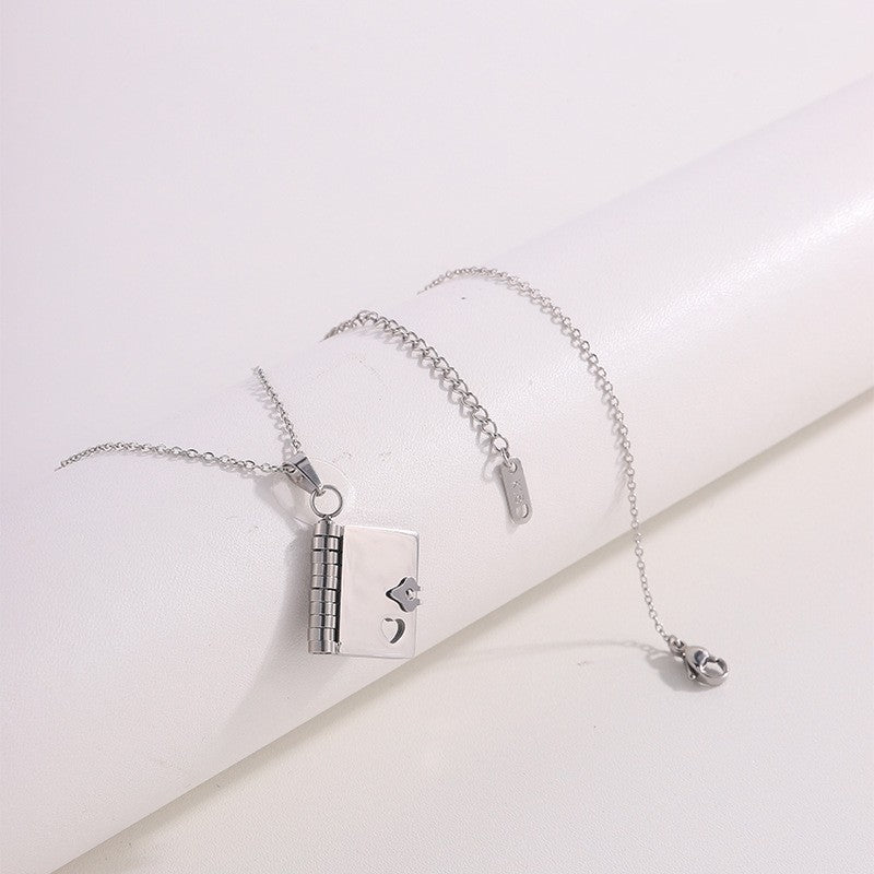 Titanium Steel Girl Love Letter Necklace With Openable Pendant