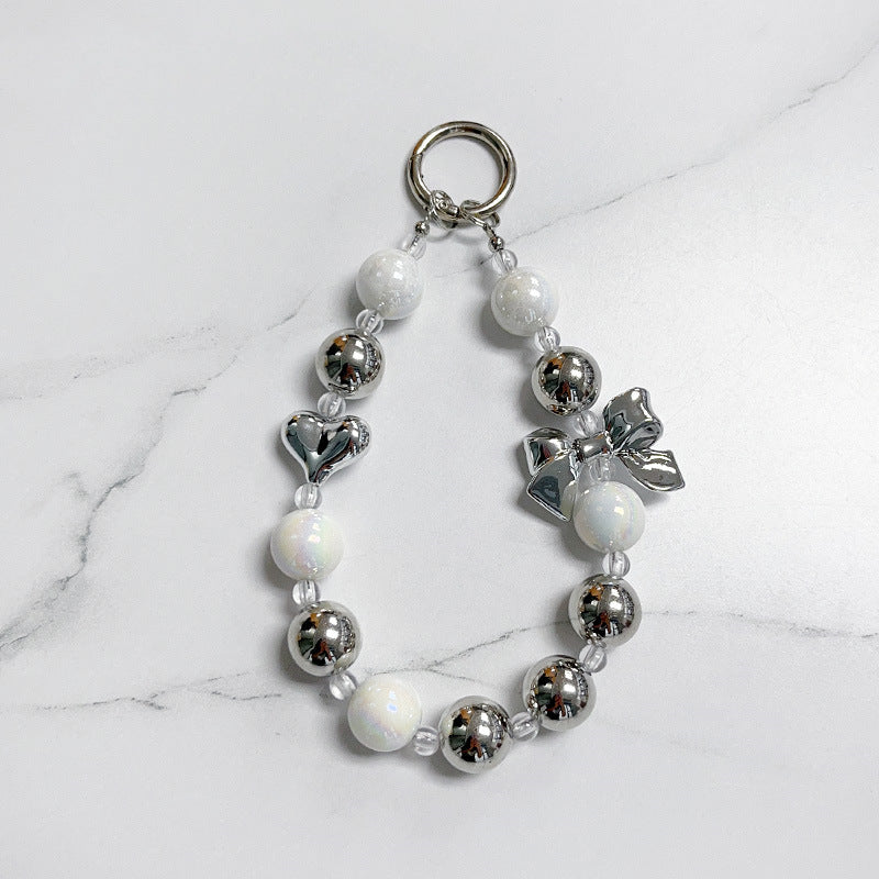 Silver Bow Love Beaded Mobile Phone Charm