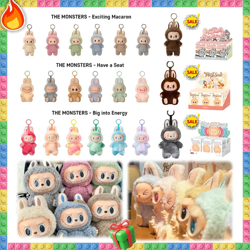 For labubu The Monster Macaron All Series Blind Box Vinyl Pendant Cute Doll Toy Keychain