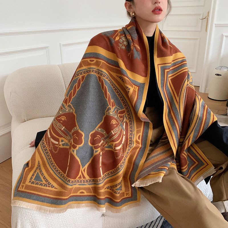 Street Geometric Imitation Cashmere Shawl Scarf Women