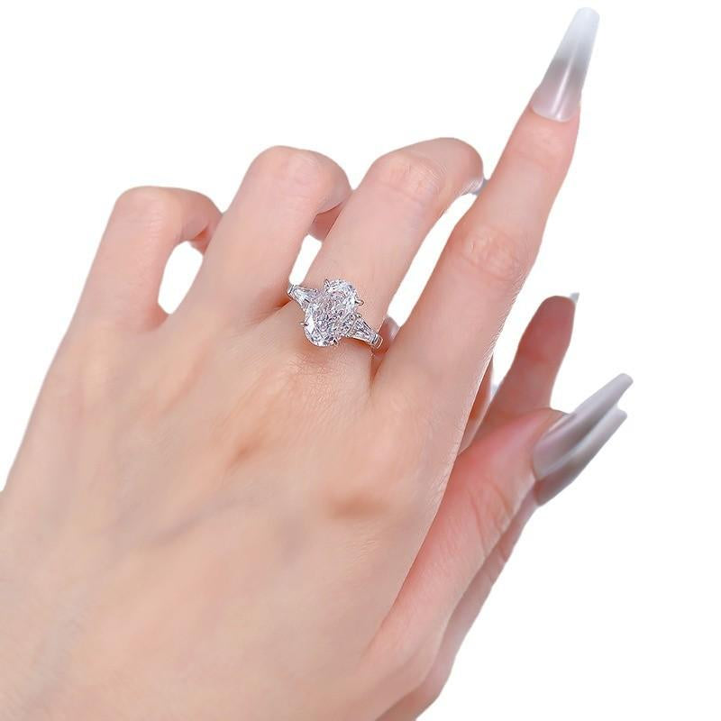 S925 Silver Oval Ice Flower Cut Ring 8*12Mm 8A Cubic Zirconia Ring Fashion Jewelry Accessory Woman Girl Promise Ring