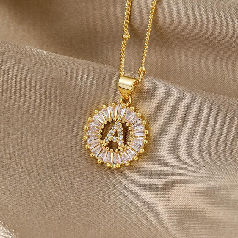 【B3】2 Count Initial Letter Necklace Set with Zirconia Stones | Golden/Silver Bubble Necklaces for Women | Iced Out Necklace for Men | Birthday Gifts Anniversary Gift | Letter Alphabet Necklace Zircon Stone Pendant Necklace Initial Zirconia Stone