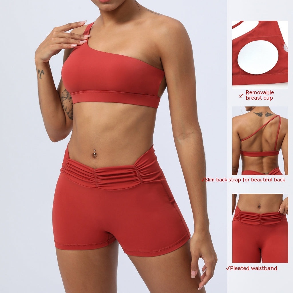 Women's Fitness Running Sports Pleated Yoga Clothes Suit