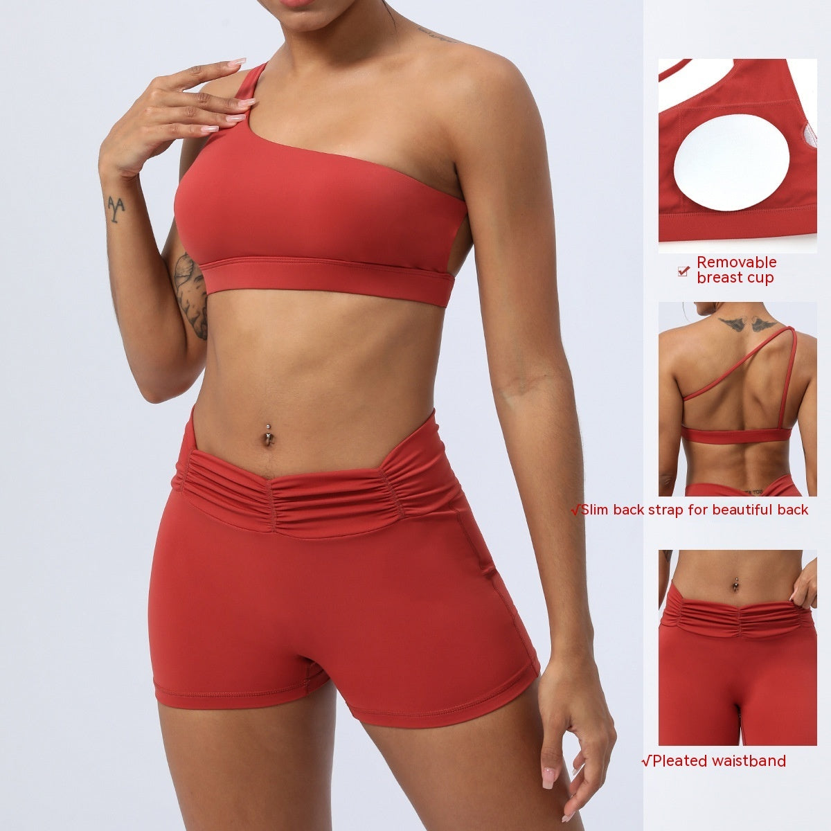 Women's Fitness Running Sports Pleated Yoga Clothes Suit