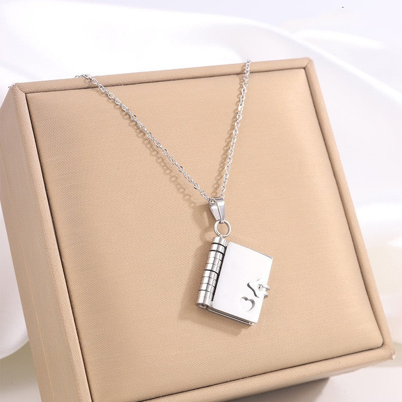 Titanium Steel Girl Love Letter Necklace With Openable Pendant