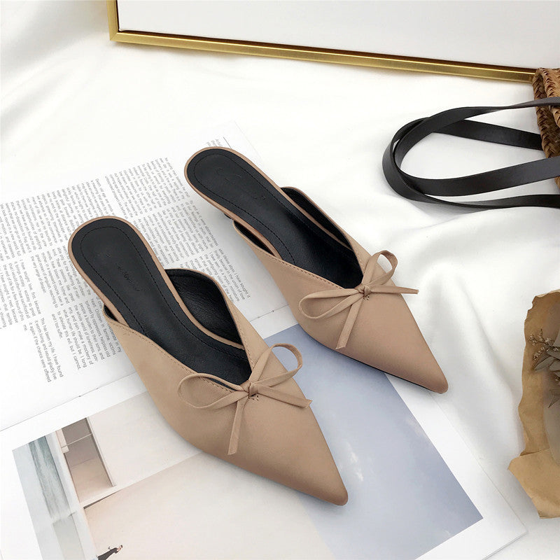 Bowknot Pointed Stiletto Heel OL All-match Female Slippers
