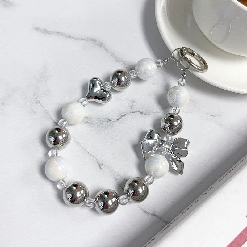 Silver Bow Love Beaded Mobile Phone Charm