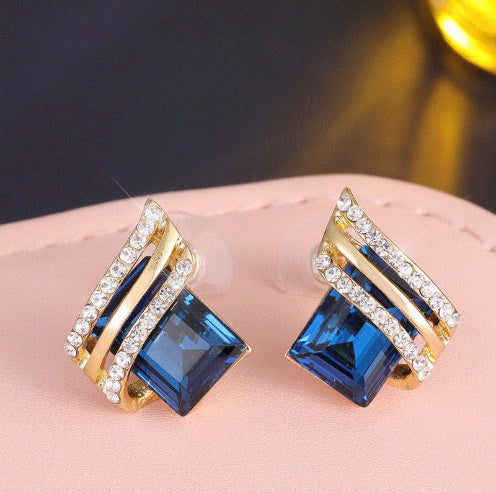 Silver S925 Diamond Earrings Female Korean Crystal Diamond Geometric Ornament Female